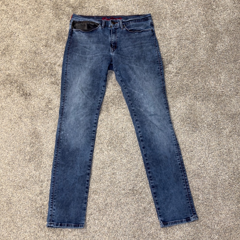 Levis 511 Slim Fit Redloop Jeans Mens 34x34 Blue Acid Wash Leather Pocket Detail